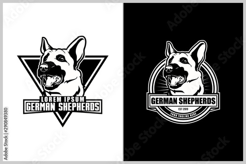 German shepherd silhouette vector badge logo template