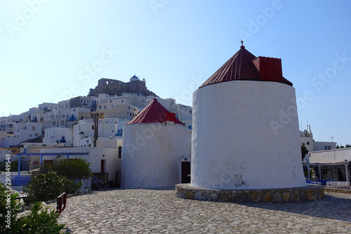 Picturesque village of Astypalaia island below iconic castle, Dodecanese, Greece