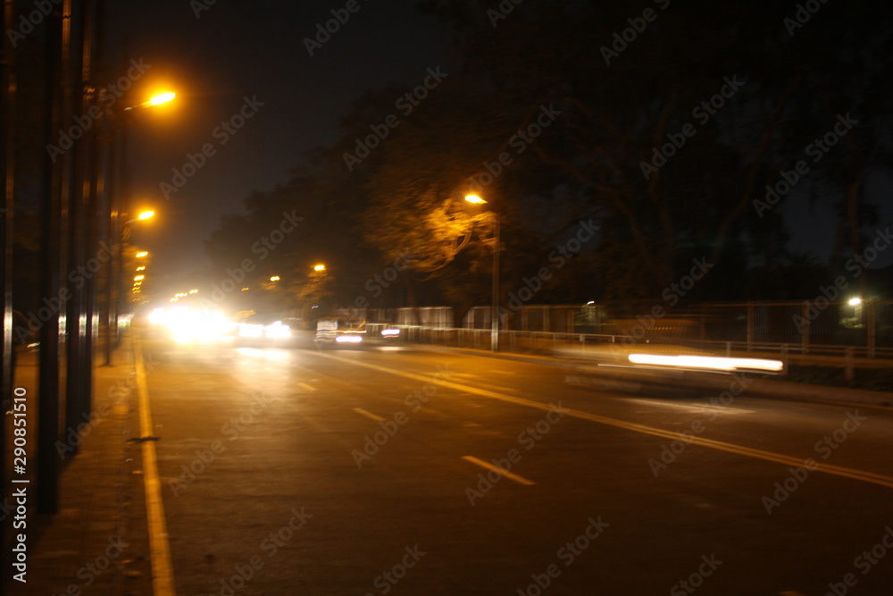 traffic in the city at night