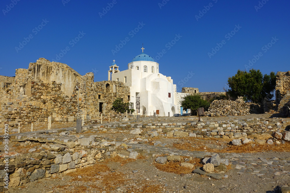 Ruins of iconic castle of Astypalaia island with breathtaking view, Dodecanese, Greece