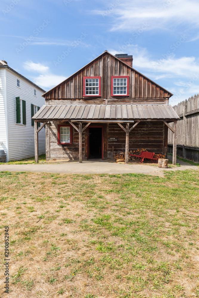 USA, Washington State, Fort Vancouver National Historic Site. Old buildings at the Hudson's Bay Company's Fort Vancouver.