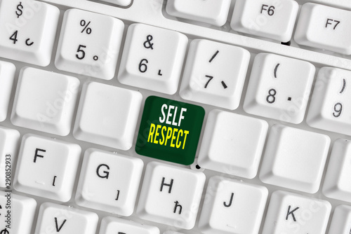 Handwriting text Self Respect. Conceptual photo Pride and confidence in oneself Stand up for yourself White pc keyboard with empty note paper above white background key copy space photo