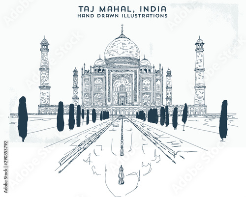 Taj Mahal, India. Vector hand drawn illustration. V1 - Vector