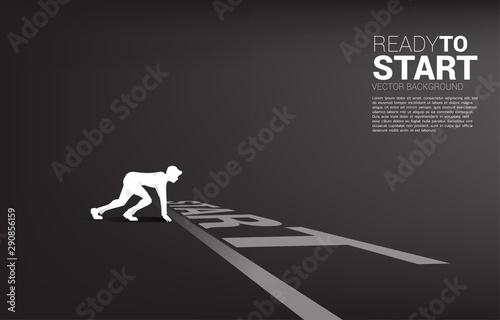 Silhouette of businessman ready to run from start line. Concept of people ready to start career and business