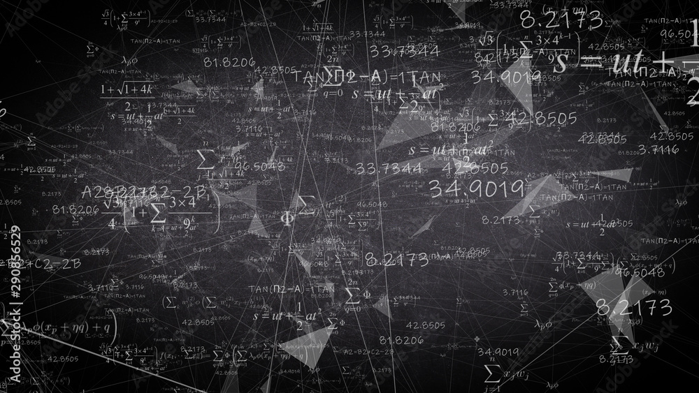 Math Equations of Artificial intelligence brain neural network big data processing - illustration rendering Math Equations of Artificial intelligence brain neural network big data processing - illustration rendering