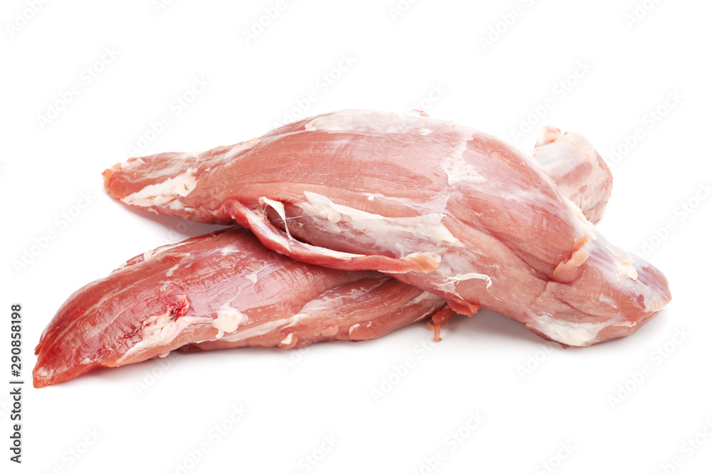 Raw fillet of pork. Tenderloin or sirloin isolated on white background Raw fillet of pork. Tenderloin or sirloin isolated on white background