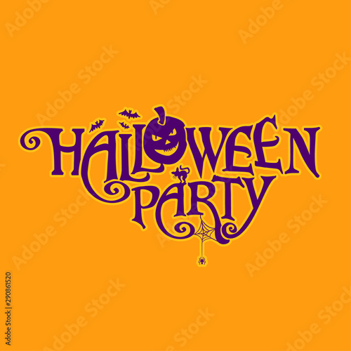 Halloween Party vector logo with pumpkin head. Halloween lettering composition for banner, poster, greeting card, party invitation.