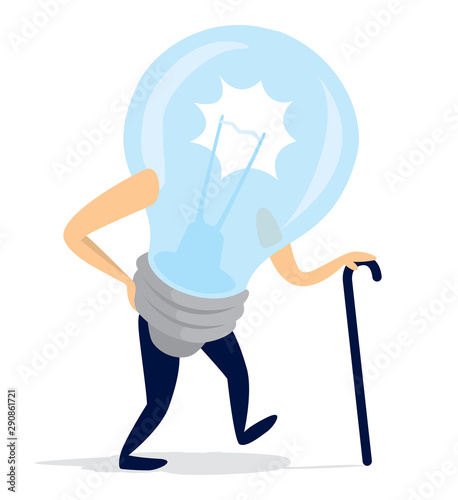 Old lightbulb walking slowly with cane