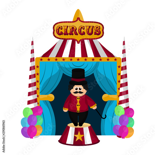 Circus striped tent with an animal tamer - Vector