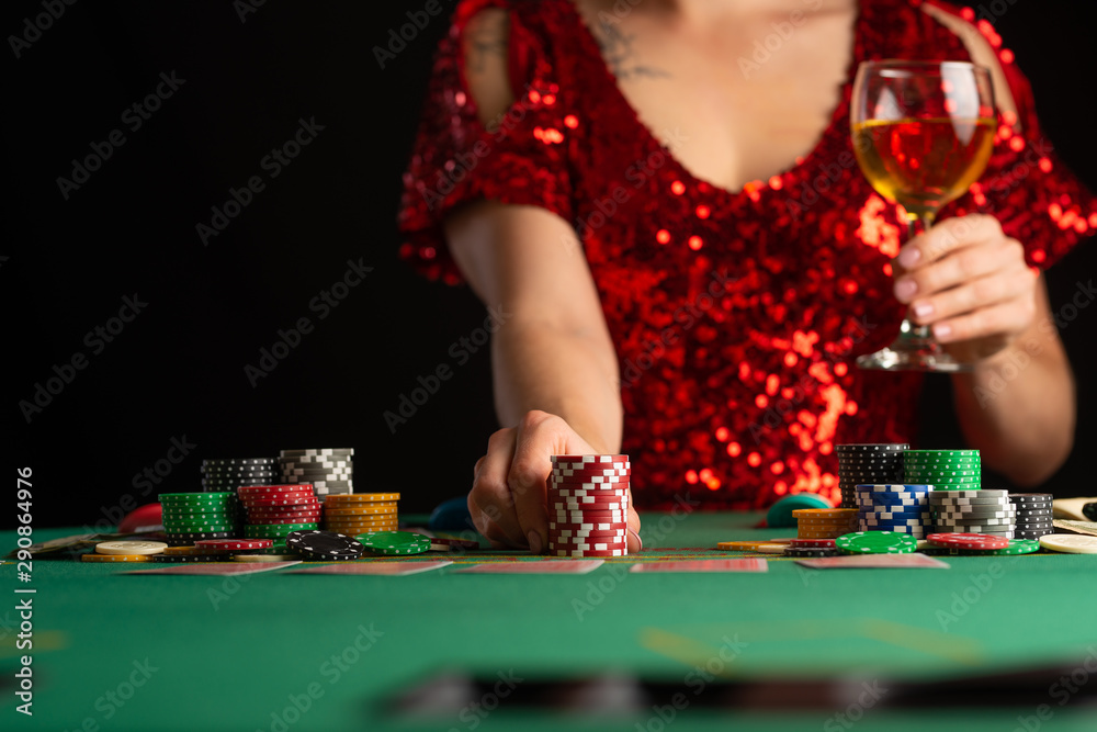 Casino game, poker. Emphasis and focus on chips. Raising bets, gaming business. Casino game, poker. Emphasis and focus on chips. Raising bets, gaming business.