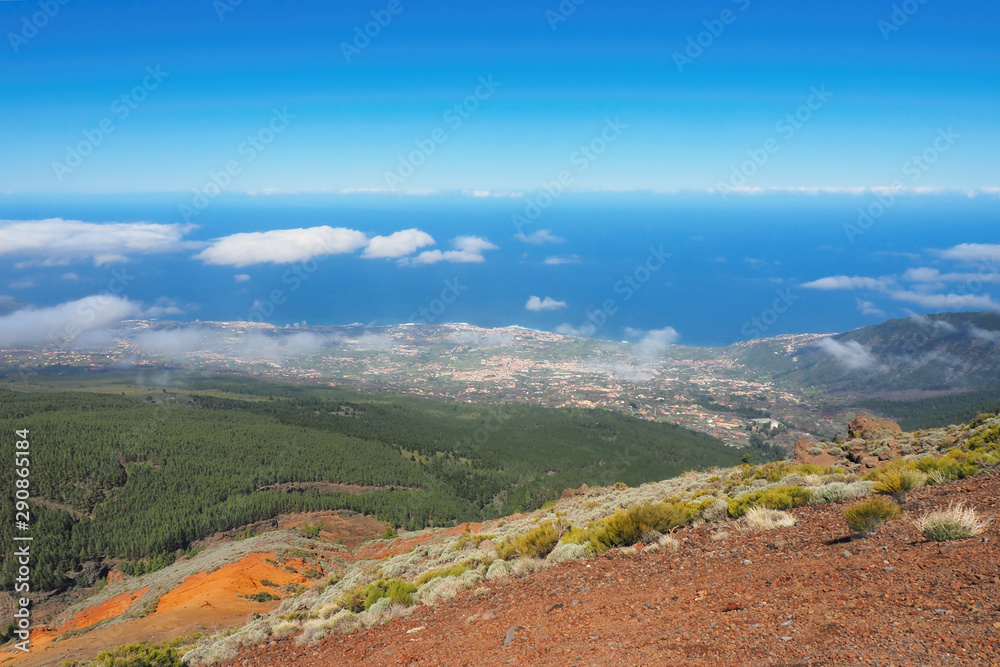 View from Teide National Park 2000m down to La Orotava and the north coast of Tenerife.