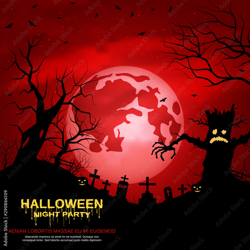 Halloween red scary night vector background