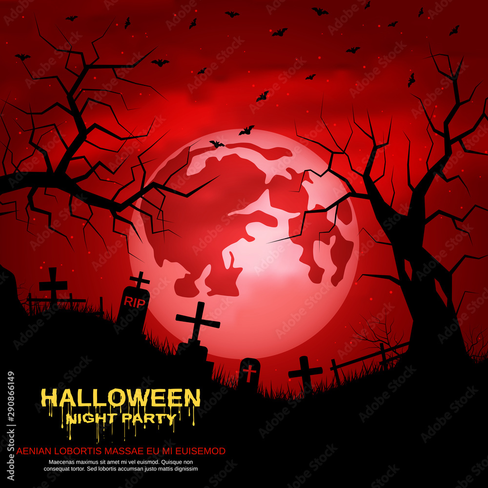 Halloween red scary night vector background