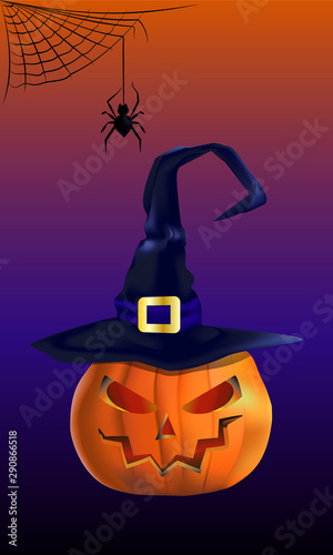halloween background with pumpkin and spider