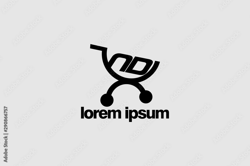 letter D and N shopping cart simple logo vector letter D and N shopping cart simple logo vector