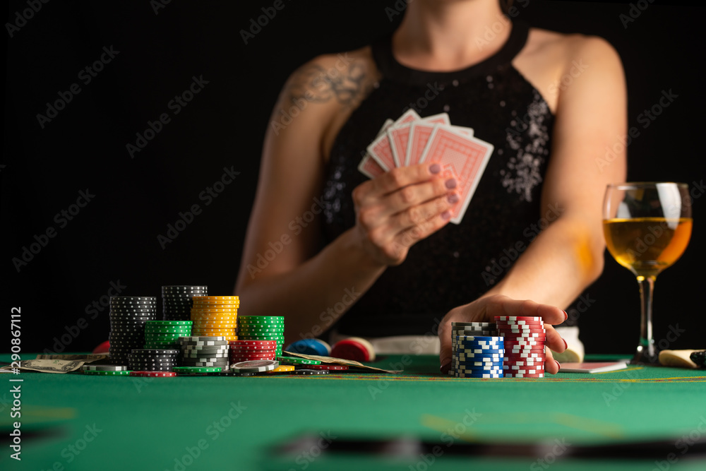 Casino game, poker. Emphasis and focus on chips. Raising bets, gaming business. Casino game, poker. Emphasis and focus on chips. Raising bets, gaming business.