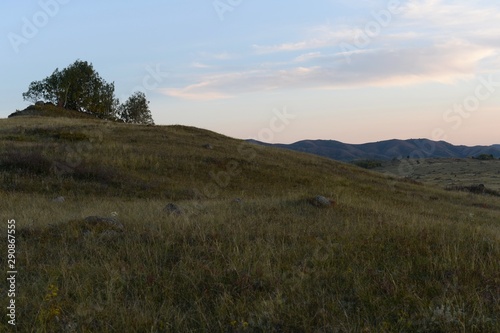  An evening in the Altai mountains near the Charysh River. Western Siberia
