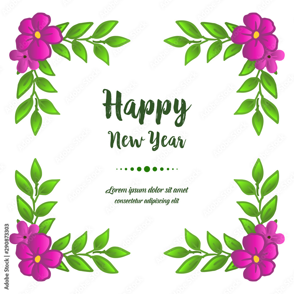 Frame flower purple on white background, for invitation card happy new year hand drawn. Vector