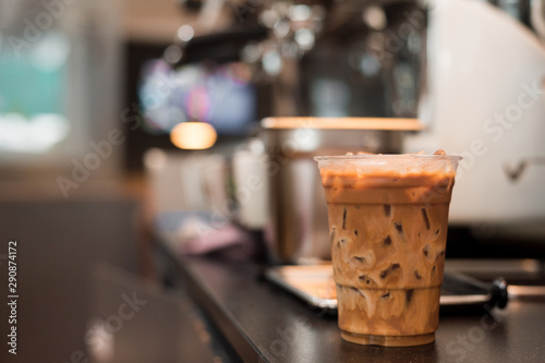 ice latte coffee in plastic glass © pariwatpannium