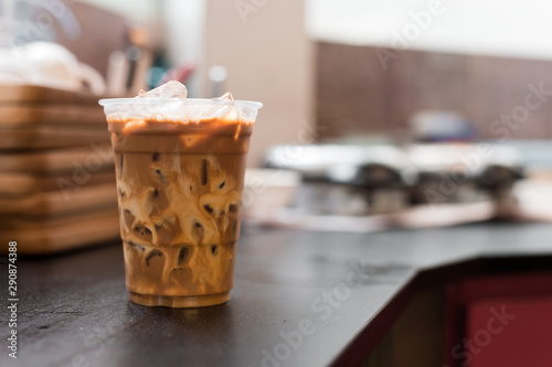 ice latte coffee in plastic glass