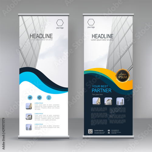 Vertical banner stand template design. can use for brochure flyer, covers ,infographics ,vector abstract geometric background, modern x-banner and flag-banner advertising design element