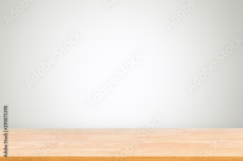 Abstract Natural wood table texture isolated on white background : Top view of plank wood for graphic stand product, interior design or montage display product.