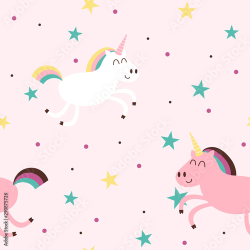 Seamless pattren with cute unicorn and stars
