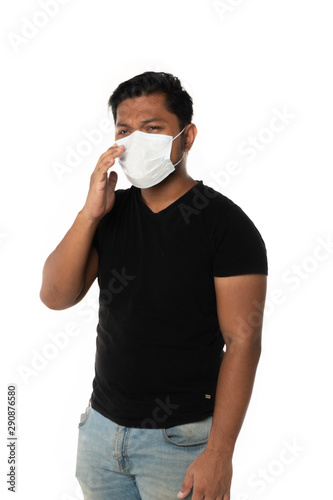 Asian man wearing face masks due to the haze situation