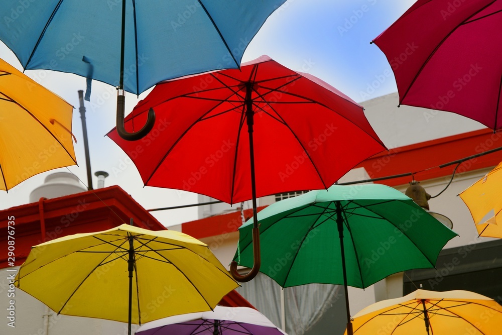 Colorful umbrellas in an alley of Buenos Aires, Argentina