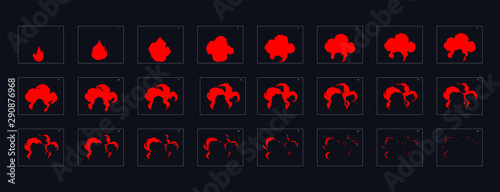 fire explosion effect. fire sprite sheet for games, cartoon, motion or animation. red color explosion effect 18.
