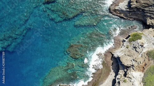 Beautiful shot of rocky Hawaiian  shoreline. Shot on Mavic Pro 2 in 4k. Drone lens equivalent to 28mm. photo