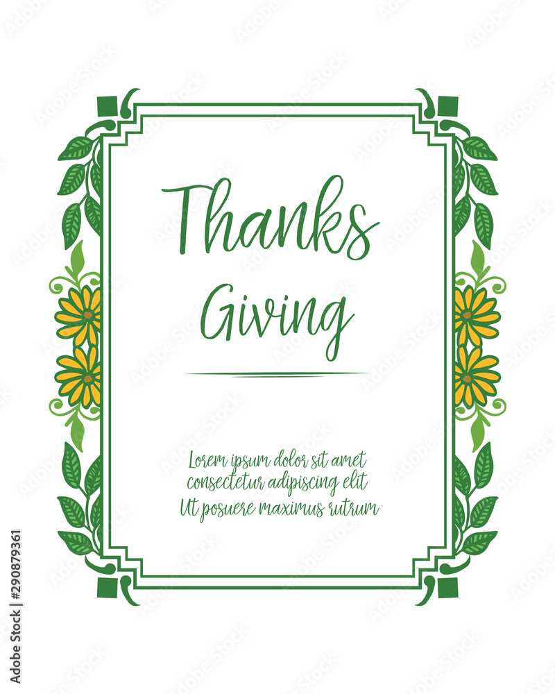 Card thanksgiving, with perfect green leafy flower frame. Vector