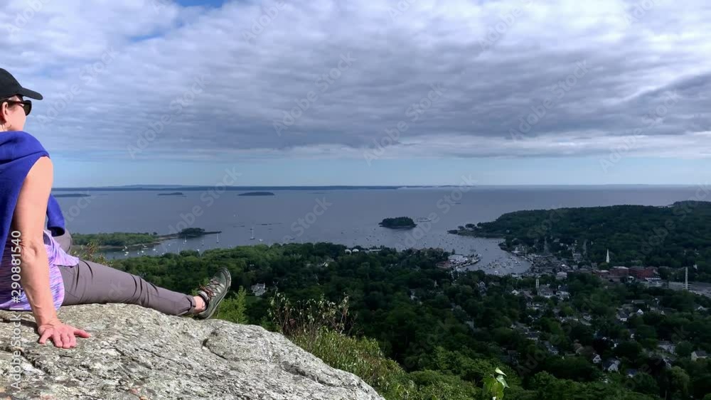 4K Lady Looks at Camden Maine from Atop Mount Battie 4K Lady Looks at Camden Maine from Atop Mount Battie