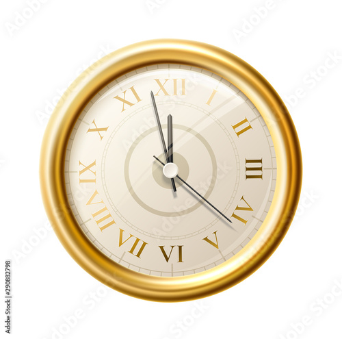 Vector realistic golden wall clock greek numbers