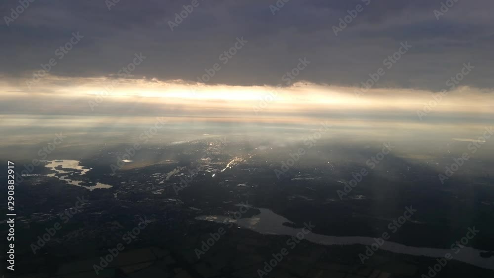 Aerial view of Brandenburg region nature out of plane window, Germany