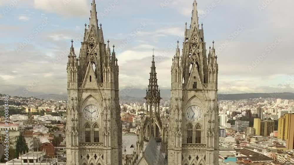 Aerial of Basilica Del Voto Nacional in Quito Equador