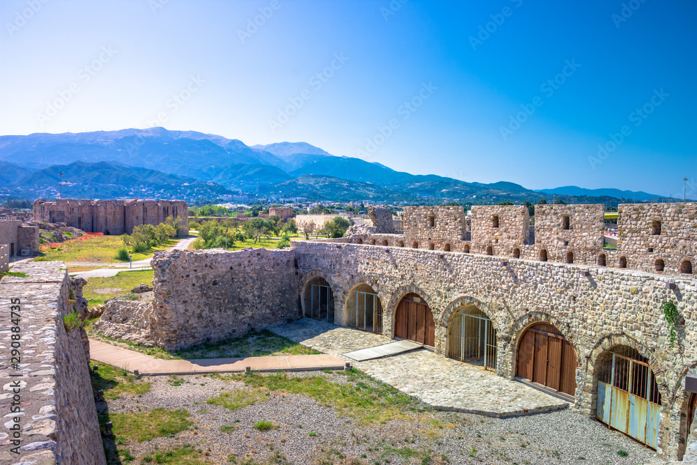 Scenic view of Venecian fortress Rio castle in Greece, near Rio-Antirio Bridge crossing Corinth Gulf strait, Peloponnese, Greece