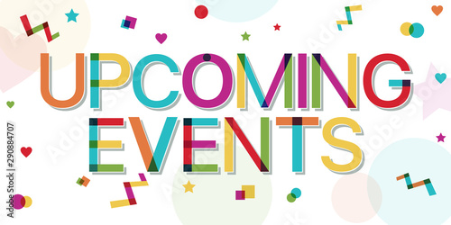 Upcoming Events banner with confetti