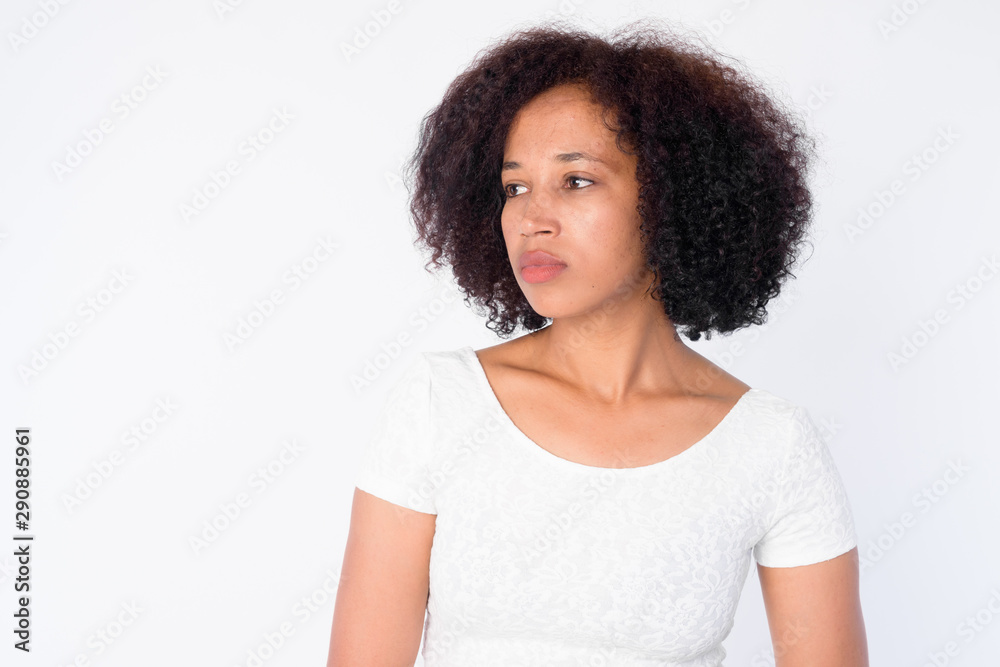 Face of young beautiful African woman thinking Face of young beautiful African woman thinking