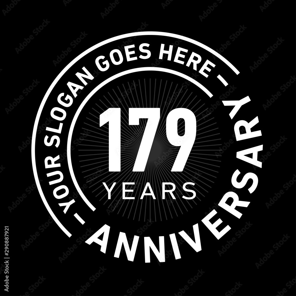 179 years anniversary logo template. One hundred and seventy-nine years celebrating logotype. Black and white vector and illustration.