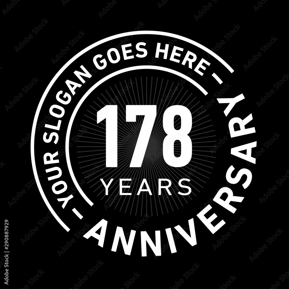 178 years anniversary logo template. One hundred and seventy-eight years celebrating logotype. Black and white vector and illustration.