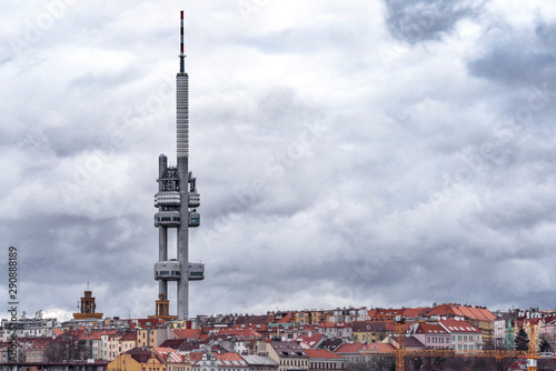 Canvas Print View on Zizkov TV tower and the roofs of Prague
