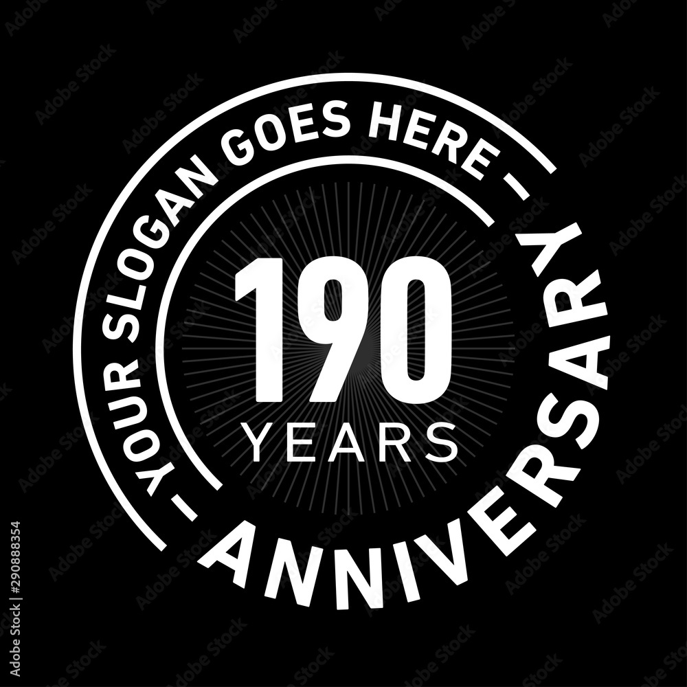 190 years anniversary logo template. One hundred and ninety years celebrating logotype. Black and white vector and illustration.
