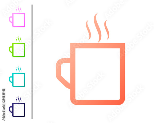 Coral Coffee cup flat icon isolated on white background. Tea cup. Hot drink coffee. Set color icons. Vector Illustration