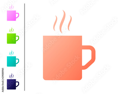Coral Coffee cup flat icon isolated on white background. Tea cup. Hot drink coffee. Set color icons. Vector Illustration