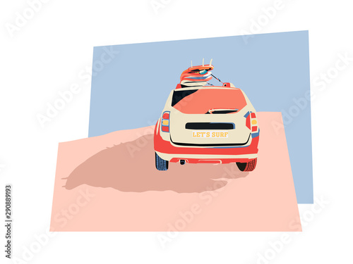 vector illustration of a truck with serf boards