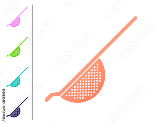 Coral Kitchen colander icon isolated on white background. Cooking utensil. Cutlery sign. Set color icons. Vector Illustration