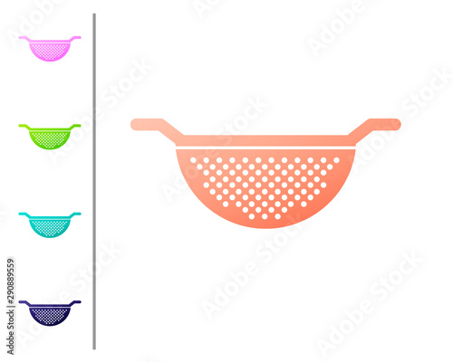 Coral Kitchen colander icon isolated on white background. Cooking utensil. Cutlery sign. Set color icons. Vector Illustration