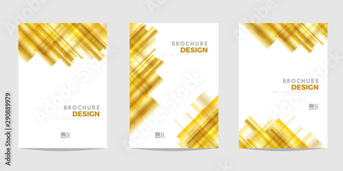 Design template for Brochure, Flyer or Depliant for business purposes. Golden vector geometric abstract background with diagonal tubes