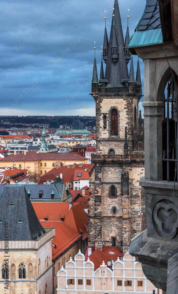 Fototapeta premium Fragemntal view on Our Lady before Tyn church, Prague